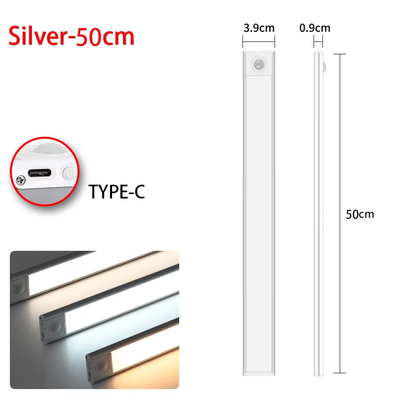 LED Night Light Motion Sensor Wireless USB Cabinet Night Light Wardrobe Lamp for Kitchen Cabinet Bedroom Wardrobe 20/30/40/60CM
