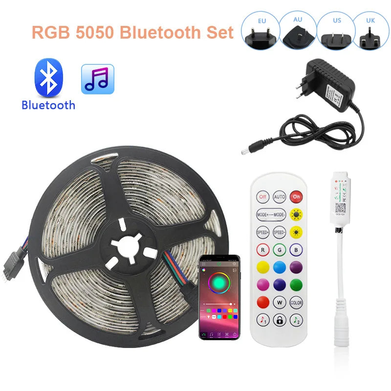 LED Strip Light RGB 5050 2835 Flexible Ribbon Wifi Bluetooth 12V Led Strip 20M 5M 10M 15M Waterproof Tape Diode+Control+Adapter