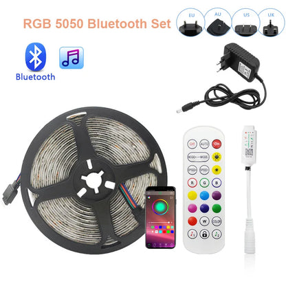 LED Strip Light RGB 5050 2835 Flexible Ribbon Wifi Bluetooth 12V Led Strip 20M 5M 10M 15M Waterproof Tape Diode+Control+Adapter