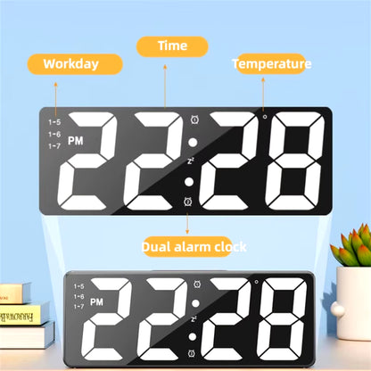 Latest Digital Clock LED Alarm Clock Bedroom Electronic Desktop Clock with Temperature Display Adjustable Brightness 12/24 Hours