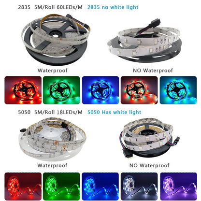 LED Strip Light RGB 5050 2835 Flexible Ribbon Wifi Bluetooth 12V Led Strip 20M 5M 10M 15M Waterproof Tape Diode+Control+Adapter