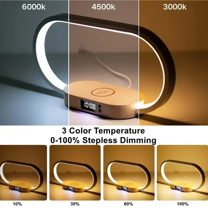 Wireless Charger Multifunction Pad Stand Clock LED Desk Lamp Night Light USB Port Fast Charging Station Dock for Iphone Samsung