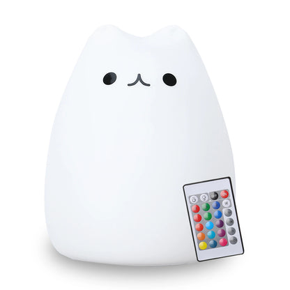 Cute Silicone LED Night Light for Baby Kids Children Bedroom Touch Sensor Remote Cat Lamp Decoration Room Decor Holiday Gift Toy