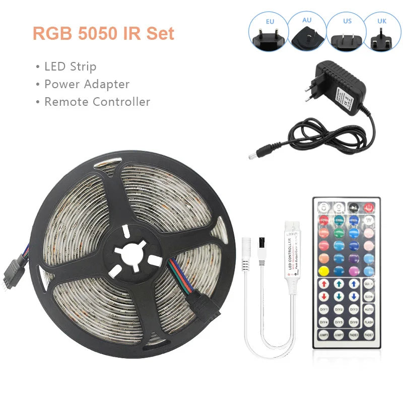 LED Strip Light RGB 5050 2835 Flexible Ribbon Wifi Bluetooth 12V Led Strip 20M 5M 10M 15M Waterproof Tape Diode+Control+Adapter