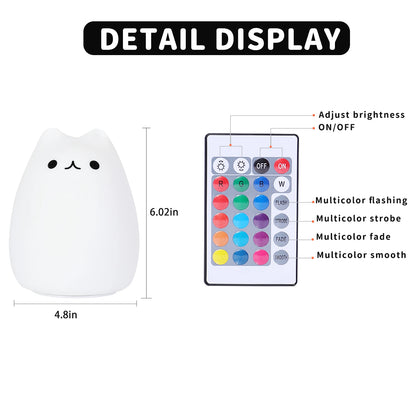 Cute Silicone LED Night Light for Baby Kids Children Bedroom Touch Sensor Remote Cat Lamp Decoration Room Decor Holiday Gift Toy