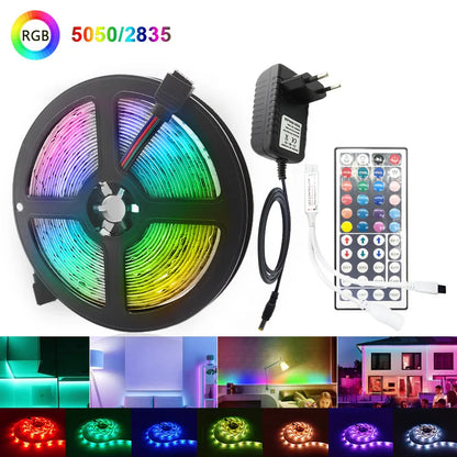 LED Strip Light RGB 5050 2835 Flexible Ribbon Wifi Bluetooth 12V Led Strip 20M 5M 10M 15M Waterproof Tape Diode+Control+Adapter