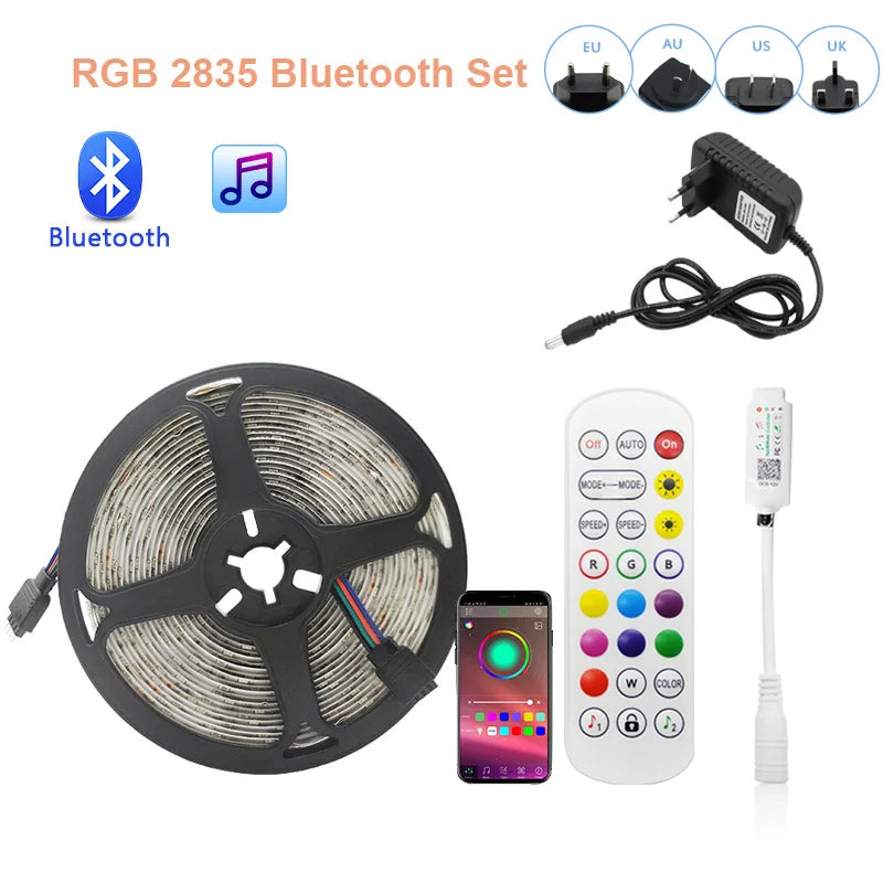LED Strip Light RGB 5050 2835 Flexible Ribbon Wifi Bluetooth 12V Led Strip 20M 5M 10M 15M Waterproof Tape Diode+Control+Adapter
