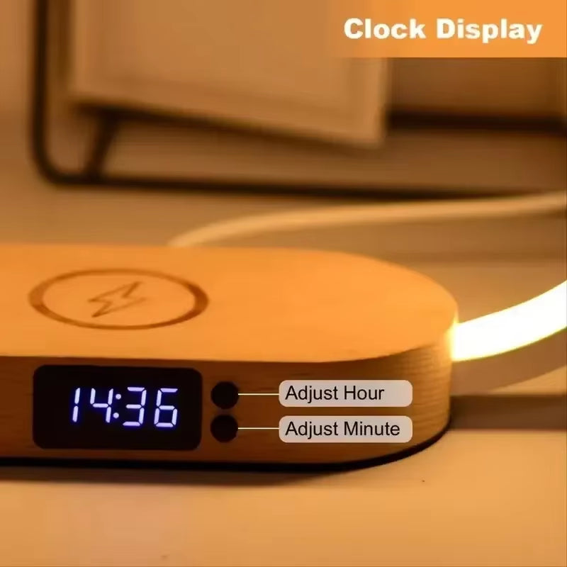 Wireless Charger Multifunction Pad Stand Clock LED Desk Lamp Night Light USB Port Fast Charging Station Dock for Iphone Samsung