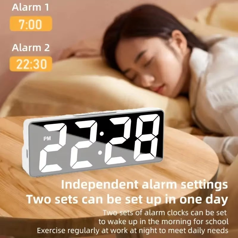 Latest Digital Clock LED Alarm Clock Bedroom Electronic Desktop Clock with Temperature Display Adjustable Brightness 12/24 Hours