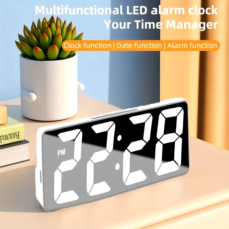 Latest Digital Clock LED Alarm Clock Bedroom Electronic Desktop Clock with Temperature Display Adjustable Brightness 12/24 Hours
