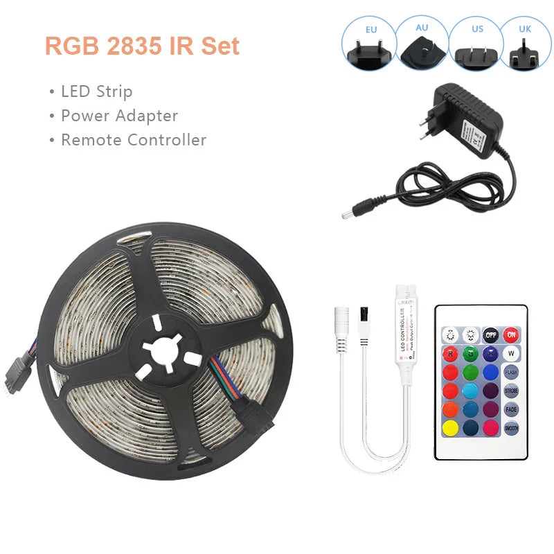 LED Strip Light RGB 5050 2835 Flexible Ribbon Wifi Bluetooth 12V Led Strip 20M 5M 10M 15M Waterproof Tape Diode+Control+Adapter